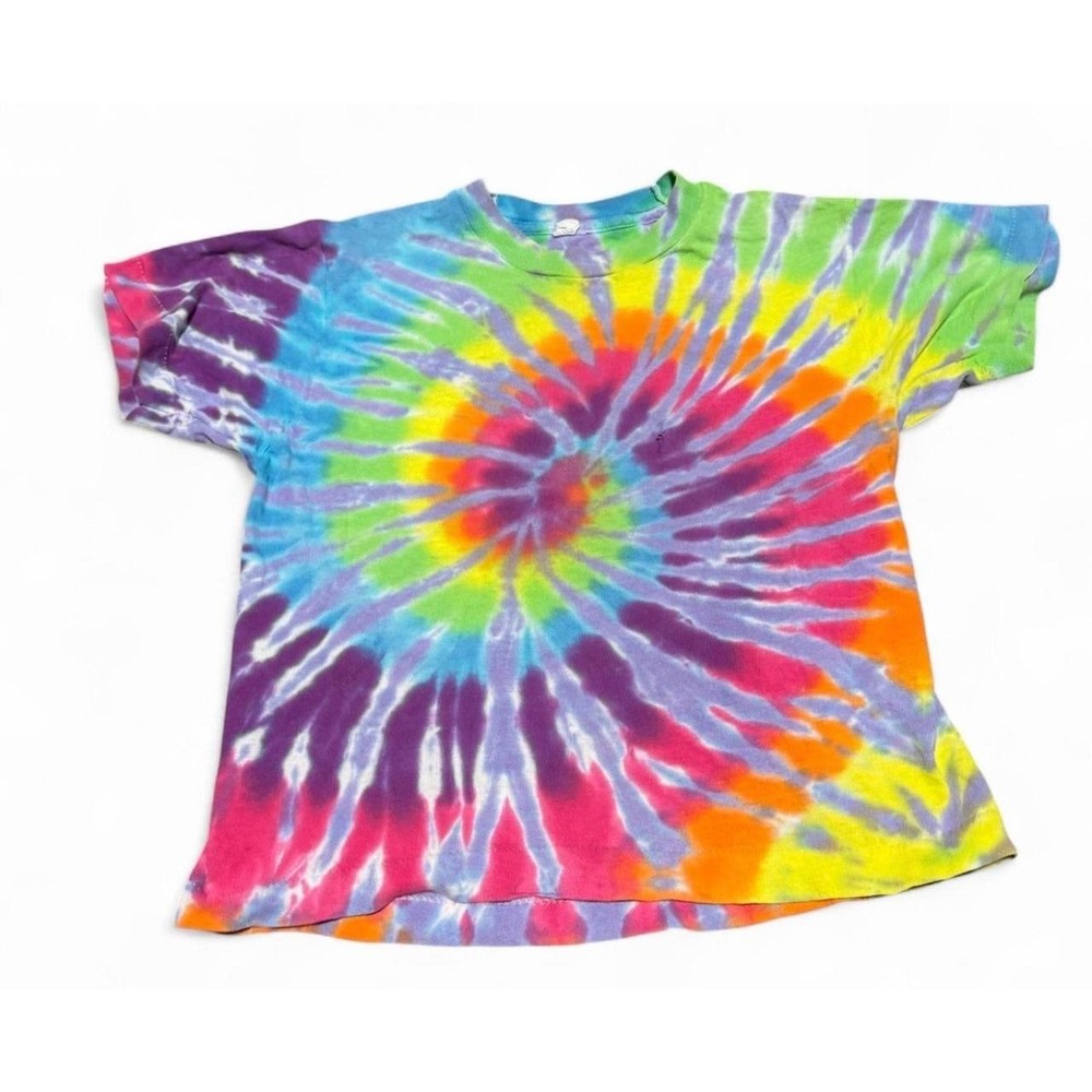 Vintage Fruit of the Loom Youth Small Tie Dye T Shirt Rainbow Spiral 90s
